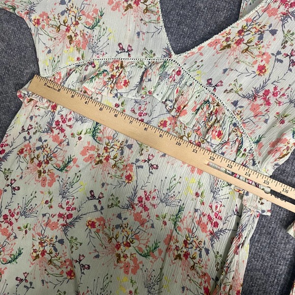 Raga Mini Dress Medium Green Pink Floral Print Secret Escape Long Sleeve - Picture 8 of 12